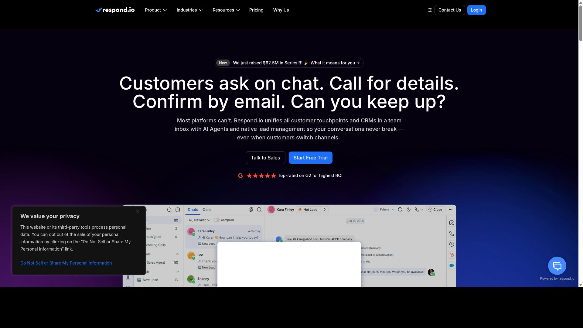 respond.io website